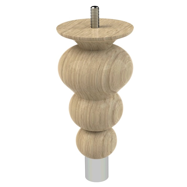 Designs Of Distinction 6" Tipt Toe Bun Foot with bolt and 1" Chrome Ferrule - White Oak with Semi-Gloss Clear Coat Finish - 01242006WKCR8