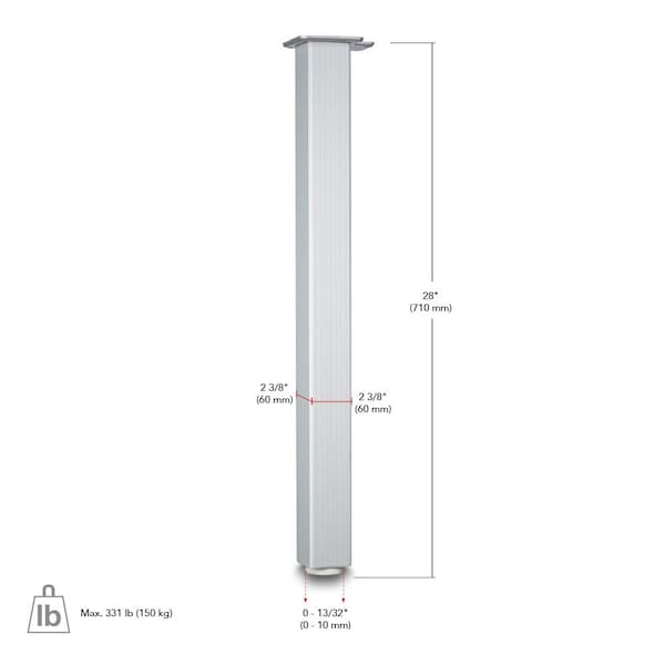 Richelieu Design Table Leg, 28 in (711 mm), Aluminum, Adjustable, PK 4 - 64671010