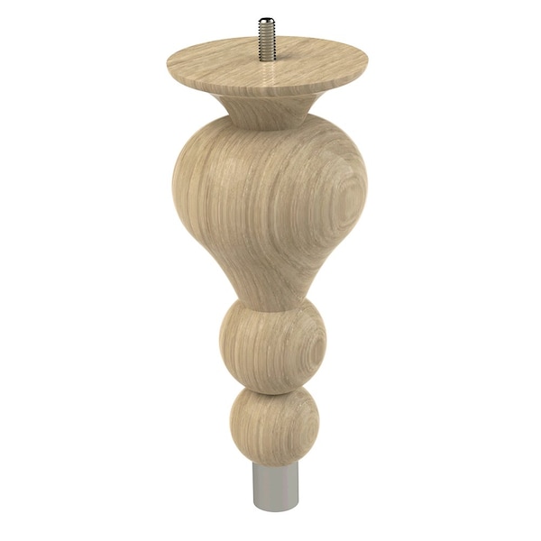 Designs Of Distinction 9" Tipt Toe Bun Foot with bolt and 1" Brushed Aluminum Ferrule - White Oak - 01242009WKBA6