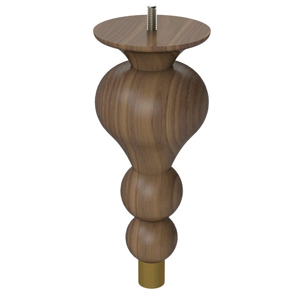 Designs Of Distinction 9" Tipt Toe Bun Foot with bolt and 1" Satin Brass Ferrule - Walnut with Semi-Gloss Clear Coat Finish - 01242009WLSB8