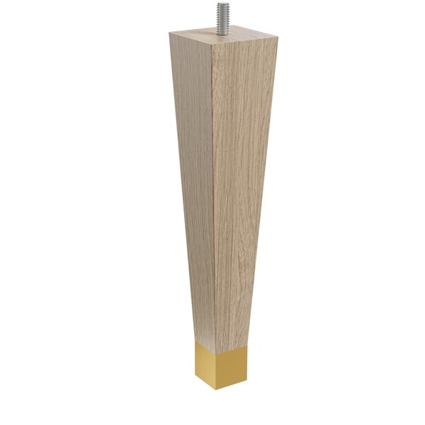 Designs Of Distinction 9" Square Tapered Leg W/ bolt and 1" Satin Brass Ferrule - White Oak W/ Semi-Gloss Clear Coat Finish - 01241009WKSB8