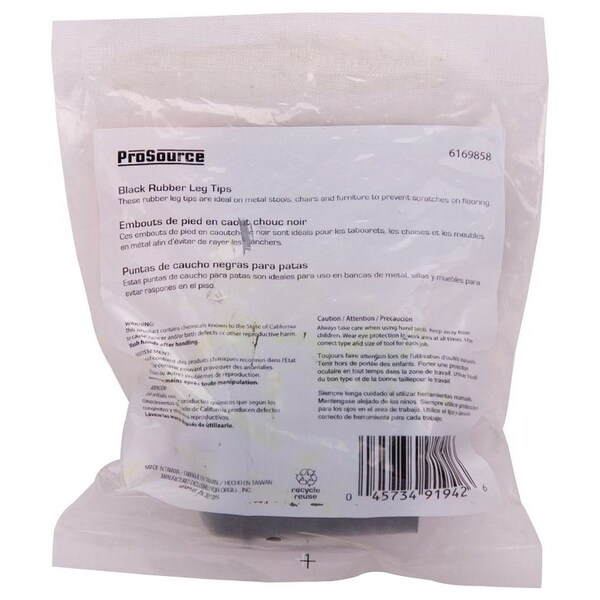 Prosource Furniture Leg Tip, Round, Rubber, Black, 1-1/4 in Dia, 1.7 in H - FE-50638-B