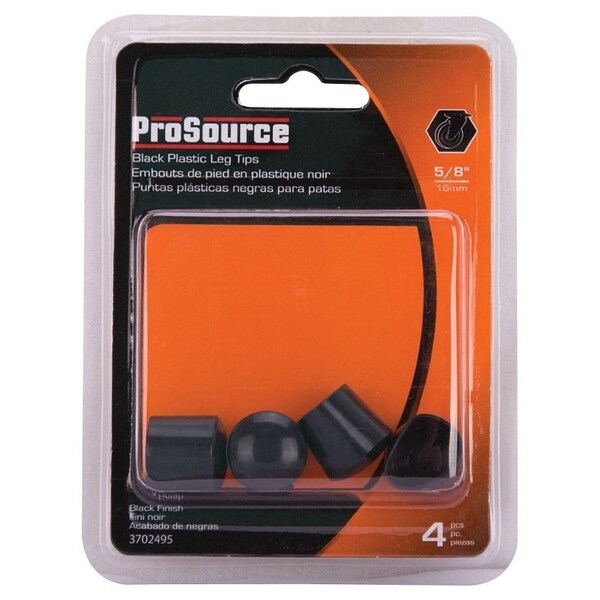 Prosource Furniture Leg Tip, Round, Plastic, Black, 5/8 in Dia, 5/8 in H - FE-50602-PS