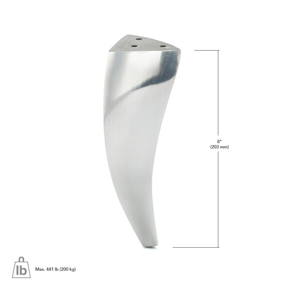 Richelieu Aluminum Furniture Leg, 8 in (203 mm), Polished Aluminum - 5600120