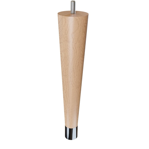 Designs Of Distinction 9" Round Tapered Leg with bolt and 1" Chrome Ferrule - Hardwood with Semi-Gloss Clear Coat Finish - 01240009MACR8