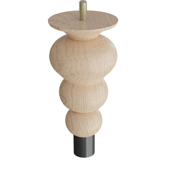 Designs Of Distinction 6" Tipt Toe Bun Foot with bolt and 1" Flat Black Ferrule - Hardwood - 01242006MAWR6