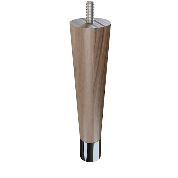 Designs Of Distinction 6" Round Tapered Leg with bolt and 1" Chrome Ferrule - Walnut - 01240006WLCR6