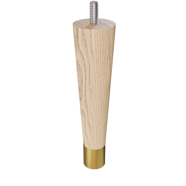 Designs Of Distinction 6" Round Tapered Leg with bolt and 1" Satin Brass Ferrule - Ash with Semi-Gloss Clear Coat Finish - 01240006ASSB8