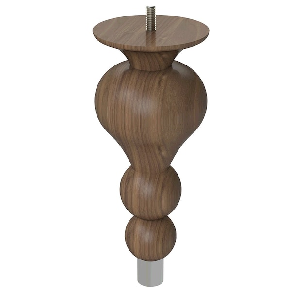 Designs Of Distinction 9" Tipt Toe Bun Foot with bolt and 1" Chrome Ferrule - Walnut - 01242009WLCR6