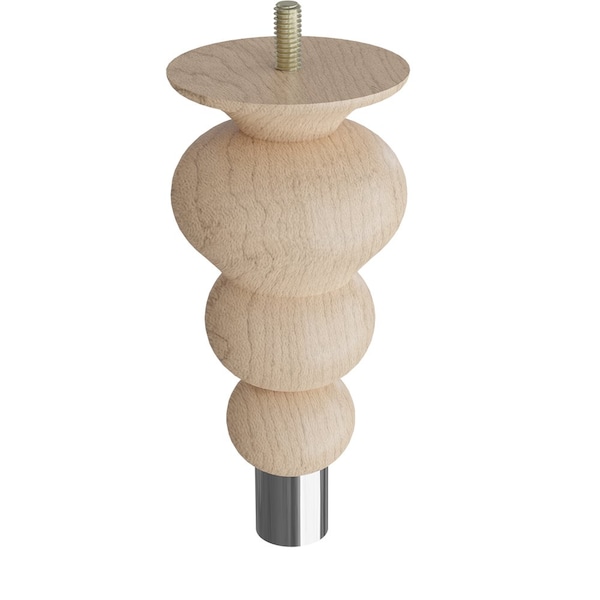 Designs Of Distinction 6" Tipt Toe Bun Foot with bolt and 1" Chrome Ferrule - Hardwood - 01242006MACR6