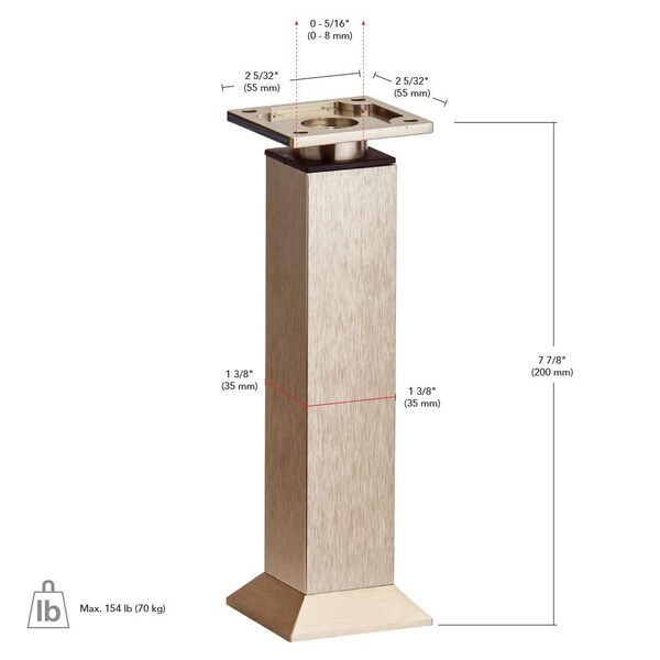 Richelieu Vintage Square Legs, 7 7/8 in (200 mm), Stainless Steel, Adjustable - 64134200170