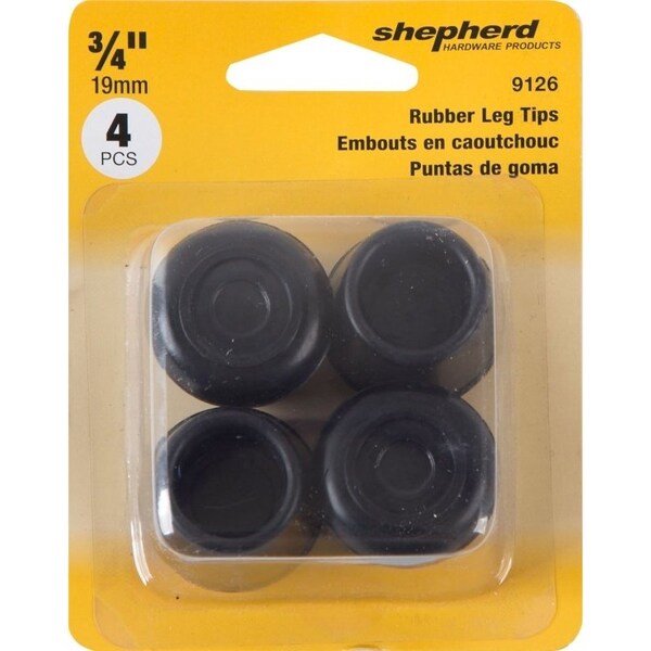 Shepherd Hardware Furniture Leg Tip, Round, Rubber, Black, 3/4 in Dia - 9126