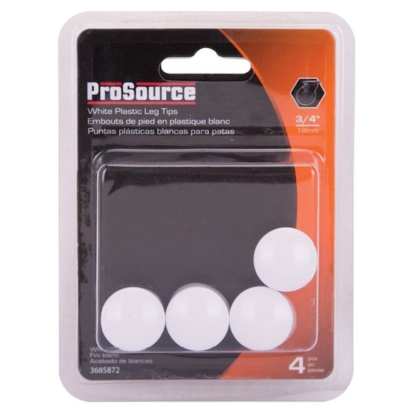 Prosource Furniture Leg Tip, Round, Plastic, White, 3/4 in Dia, 3/4 in H - FE-50613-PS