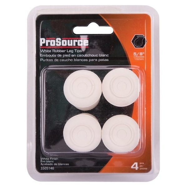 Prosource Furniture Leg Tip, Round, Rubber, White, 5/8 in Dia, 1-1/8 in H - FE-50642-PS