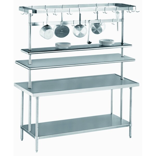 Advance Tabco Overshelf, table mounted, single, 96 in.W x 10 in.D, stainless steel, uprights of shelf, mid-mounted - PT-10-96