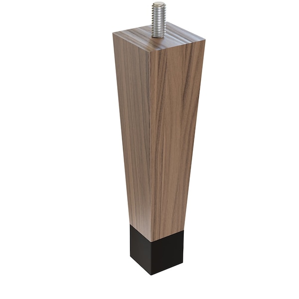 Designs Of Distinction 6" Square Tapered Leg with bolt and 1" Flat Black Ferrule - Walnut with Semi-Gloss Clear Coat Finish - 01241006WLWR8