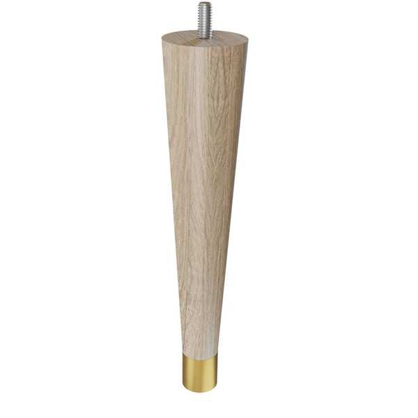 Designs Of Distinction 9" Round Tapered Leg W/ bolt and 1" Satin Brass Ferrule - White Oak W/ Semi-Gloss Clear Coat Finish - 01240009WKSB8