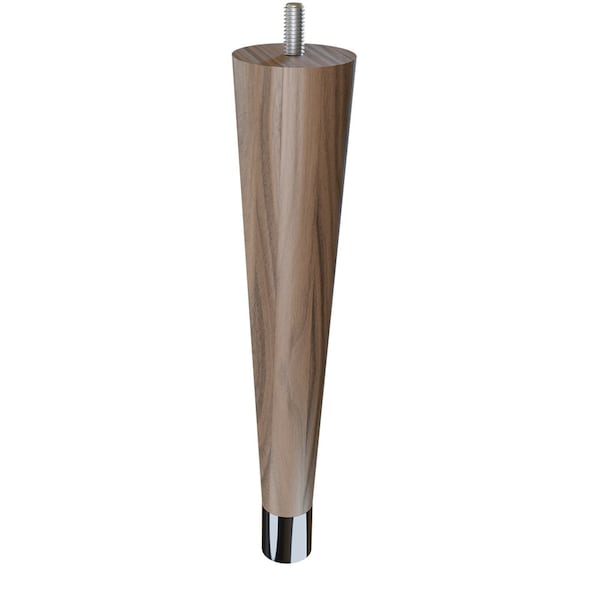 Designs Of Distinction 9" Round Tapered Leg with bolt and 1" Chrome Ferrule - Walnut - 01240009WLCR6