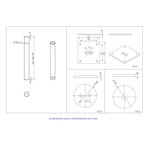 Richelieu 4-inch (102 mm) Round Leg with Levelling Glide, Stainless Steel - 75024170
