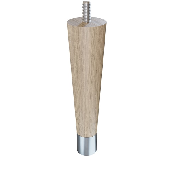 Designs Of Distinction 6" Round Tapered Leg with bolt and 1" Brushed Aluminum Ferrule - White Oak - 01240006WKBA6
