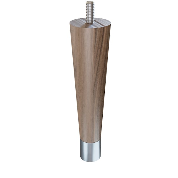 Designs Of Distinction 6" Round Tapered Leg with bolt and 1" Brushed Aluminum Ferrule - Walnut - 01240006WLBA6