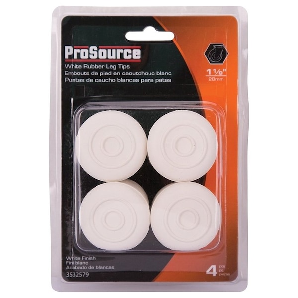 Prosource Furniture Leg Tip, Round, Rubber, White, 1-1/8 in Dia, 1-5/8 in H - FE-50646-PS