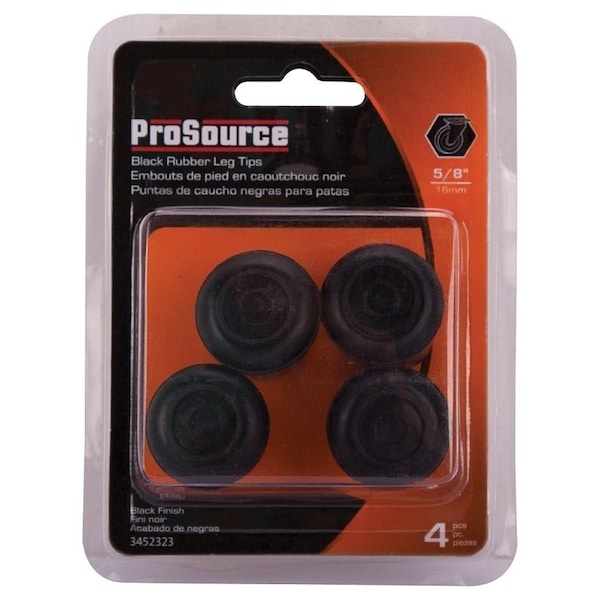 Prosource Furniture Leg Tip, Round, Rubber, Black, 5/8 in Dia, 1-1/8 in H - FE-50633-PS