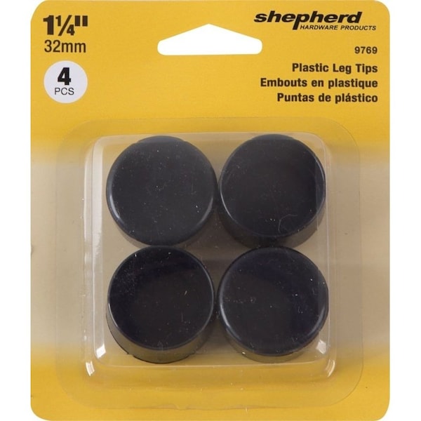 Shepherd Hardware Furniture Leg Tip, Round, Plastic, Black, 1-1/4 in Dia - 9769