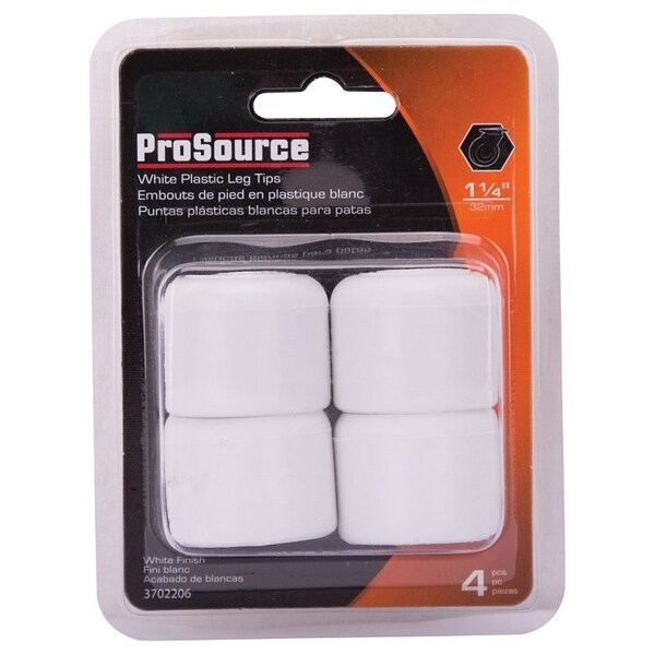 Prosource Furniture Leg Tip, Round, Plastic, White, 1-1/4 in Dia, 1-1/8 in H - FE-50616-PS