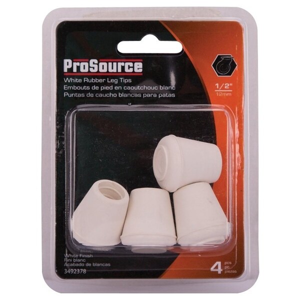 Prosource Furniture Leg Tip, Round, Rubber, White, 1/2 in Dia, 1-1/8 in H - FE-50641-PS