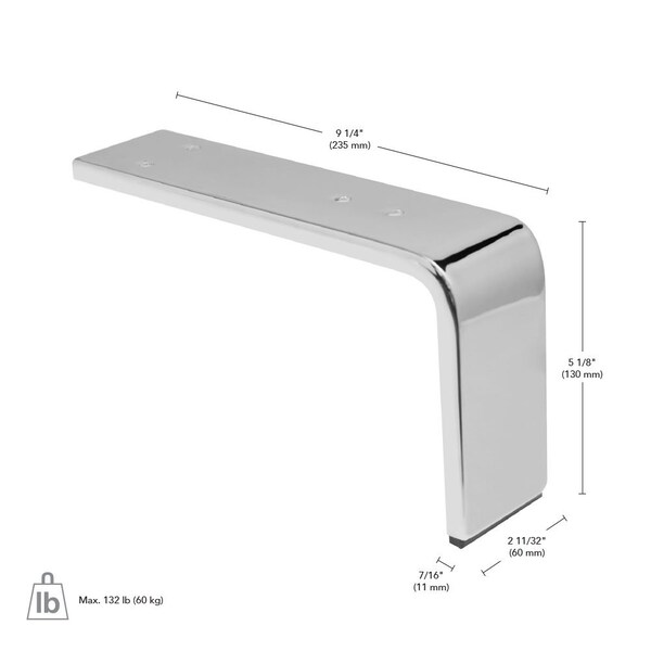 Richelieu Contemporary Furniture Leg, 5 1/8 in (130 mm), Chrome - 64044130140