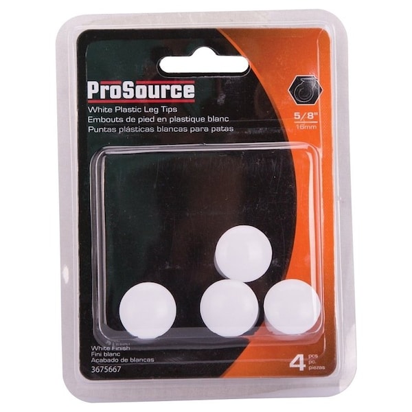 Prosource Furniture Leg Tip, Round, Plastic, White, 5/8 in Dia, 5/8 in H - FE-50612-PS