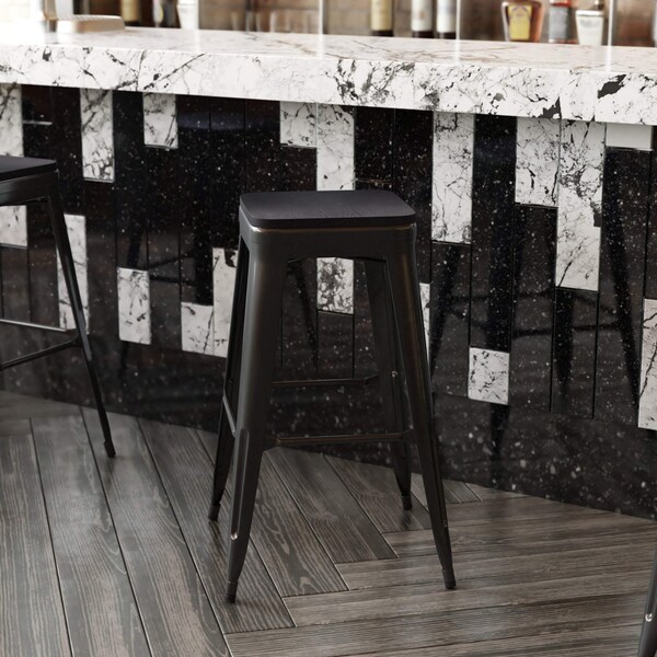 Flash Furniture 4PK Black Poly Resin Seats for Stools & Chairs, 4PK - 4-JJ-SEA-PL02-BK-GG