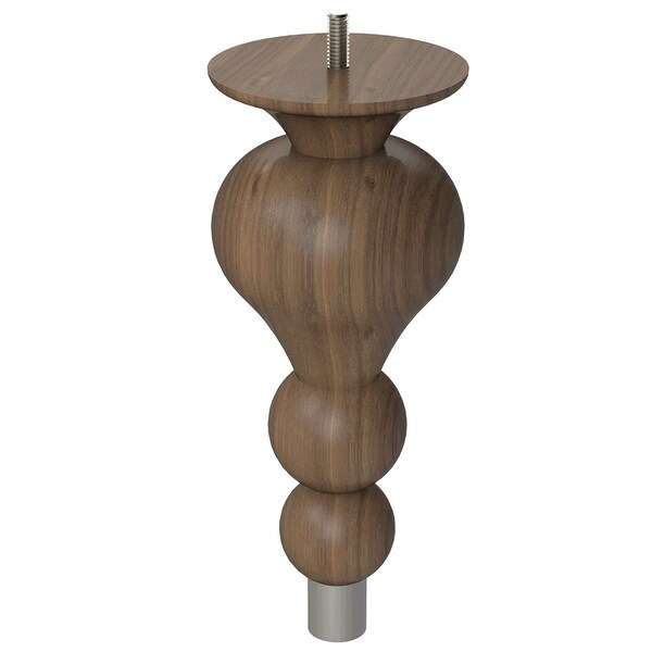Designs Of Distinction 9" Tipt Toe Bun Foot, bolt and 1" Brushed Aluminum Ferrule - Walnut, Semi-Gloss Clear Coat Finish - 01242009WLBA8