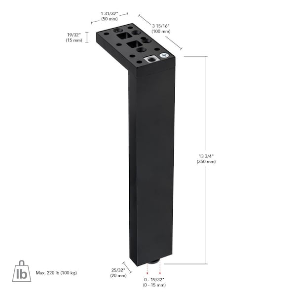 Richelieu Adjustable Contemporary Versatile T or L Shaped Furniture Leg, 13 3/4 in (350 mm), Dark Brown - 205350060