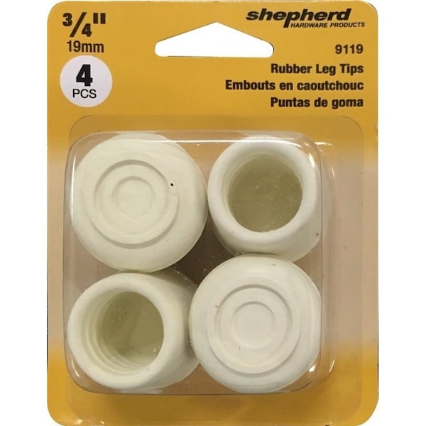 Shepherd Hardware Furniture Leg Tip, Round, Rubber, Off-White, 3/4 in Dia - 9119
