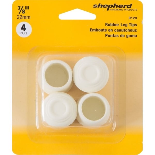 Shepherd Hardware Furniture Leg Tip, Round, Rubber, Off-White, 7/8 in Dia - 9120