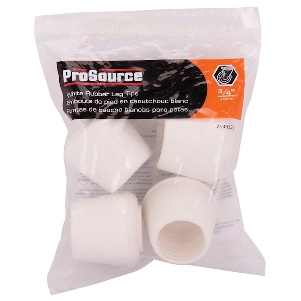 Prosource Furniture Leg Tip, Round, Rubber, White, 3/4 in Dia, 0.76 in H - FE-50643-B