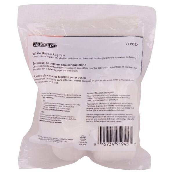 Prosource Furniture Leg Tip, Round, Rubber, White, 3/4 in Dia, 0.76 in H - FE-50643-B