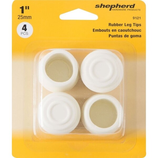 Shepherd Hardware Furniture Leg Tip, Round, Rubber, Off-White, 1 in Dia - 9121