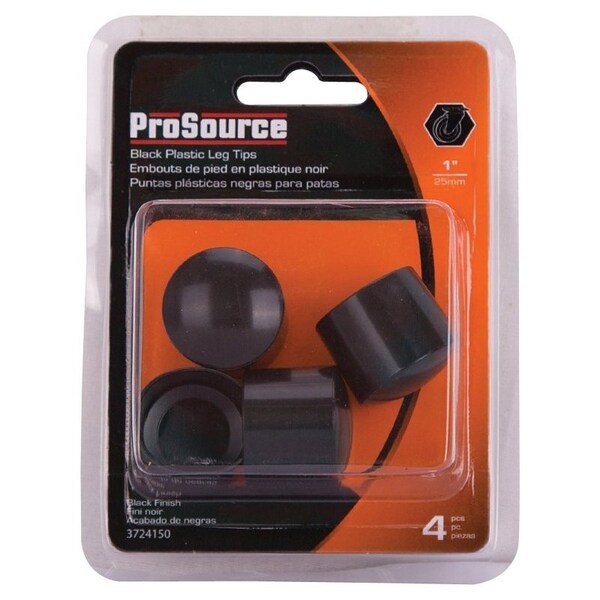 Prosource Furniture Leg Tip, Round, Plastic, Black, 1 in Dia, 1 in H - FE-50605-PS