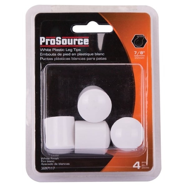 Prosource Furniture Leg Tip, Round, Plastic, White, 7/8 in Dia, 1 in H - FE-50614-PS