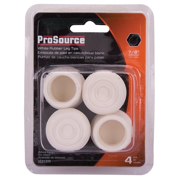 Prosource Furniture Leg Tip, Round, Rubber, White, 7/8 in Dia, 1-3/8 in H - FE-50644-PS