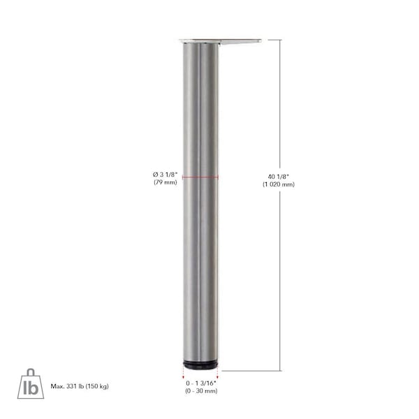 Richelieu Adjustable Table Leg, 40 1/8 in (1010 mm), Satin Chrome - 620120145