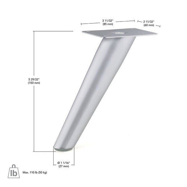 Richelieu Contemporary Furniture Leg, 5 29/32 in (150 mm), Brushed Nickel - 591150195