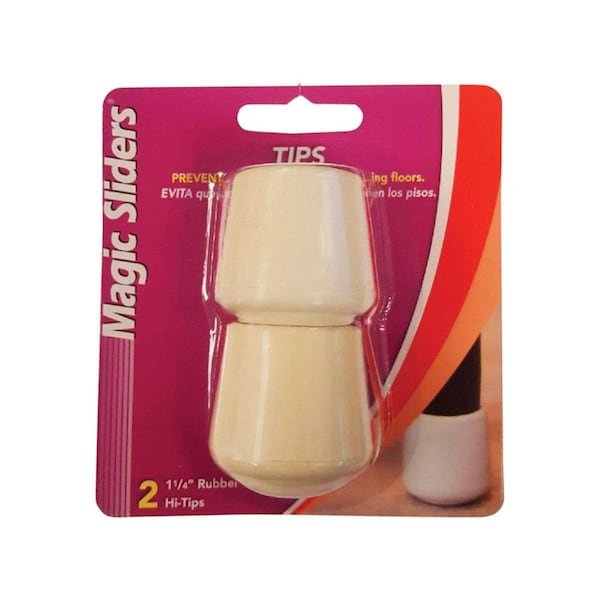 Magic Sliders Rubber Round Leg Tip, White, 1.25 in., 2PK - 5953856