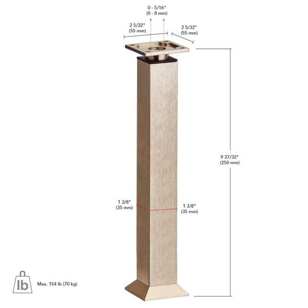 Richelieu Vintage Square Legs, 9 27/32 in (250 mm), Rustic Brass, Adjustable - 64134250AB90