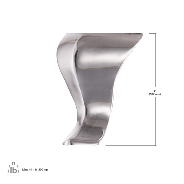 Richelieu Curved Aluminum Furniture Leg, 4 in (102 mm), Polished Aluminum - 560050