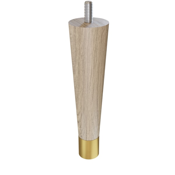 Designs Of Distinction 6" Round Tapered Leg with bolt and 1" Satin Brass Ferrule - White Oak - 01240006WKSB6