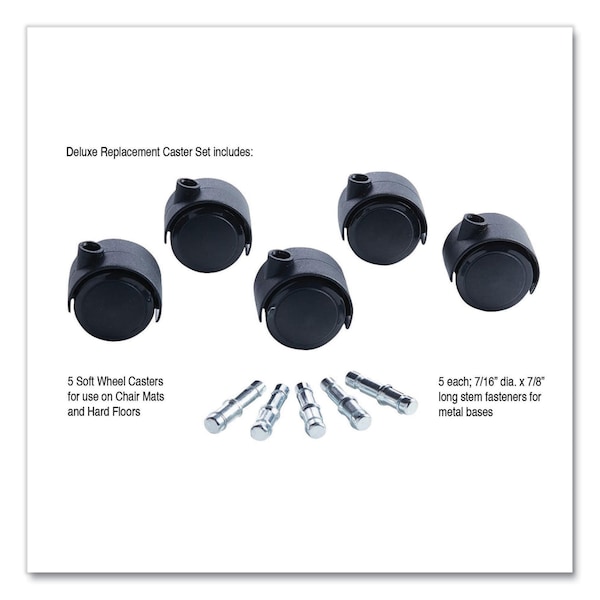Master Caster Duet Soft-Wheel Casters, 0.44" x 0.88" Grip Ring Type B Stems, 2" Poly Wheels, Matte Black, PK5 - 23624